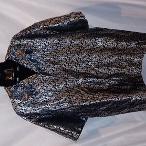 Vtg Street Culture Black & Silver Flame All Over Print L